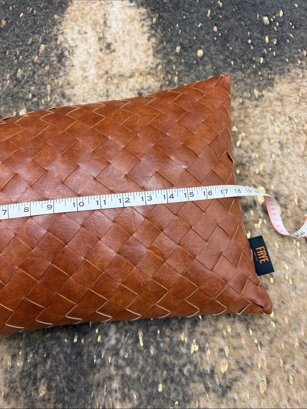 Frye Woven Leather Lumbar Pillow in Chestnut Brown